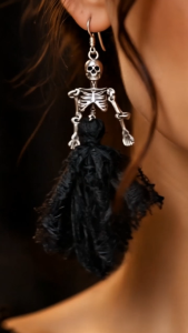 [SG] Midnight Skeleton Earrings | Halloween Gothic Skeleton Drop Earrings | Movable Joint Hook Earrings | ear me out (EMO-247)