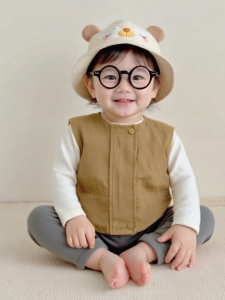 Spring Summer Baby Thin Cotton Vest 2024 New Korean Style Outerwear Fashionable Top Boys Girls Pure Cotton Backless Tank