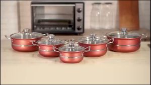 Asta Dlima Panci Set 10 Susun Tutup Kaca Stock Pot Stainless Steel Tebal 410 SUS PFOA Free Anti Karat