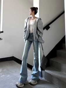 Quần Jeans Denim Ống Loe Cạp Cao Ôm Dáng Co Giãn Dài Đến Sàn Cho Nữ Quần Jeans Denim Phong Cách Mỹ Cổ Điển