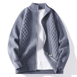 Mens Knitted Zipper Cardigan Jacket Spring Autumn Stand Collar Stylish Casual Soft Polyester Fiber Long Sleeve Regular Fit