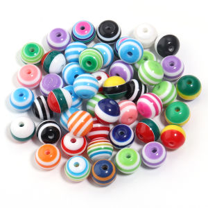 10-100pcs/lot 6-20mm Resin Round Beads Colored Stripes Loose Spacer Beads For DIY Charms Bracelet Pen Jewelry Decor Accessories