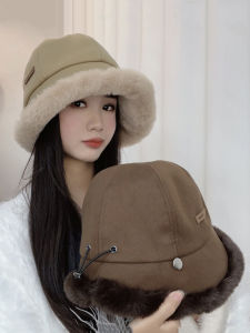 Winter Womens Furry Thickened Fishing Cap Outdoor Windproof Ear Protection Bucket Hat Fashionable Small Face Effect Hat