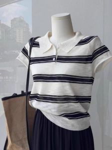 HUOLISI | Striped Short Sleeve Polo Shirt Light Silk Small Size