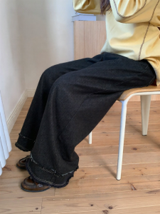 NIHAOKANONG | Quần Jeans Nữ Ống Rộng Cổ Điển Lót Nỉ Gấu Vải Bụi