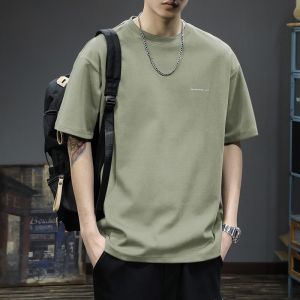 ROMON | Áo thun nam tay ngắn mùa hè thường ngày rộng rãi thoáng khí cotton pha polyester in họa tiết thời trang thương hiệu Romon