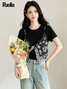 puella | Faux Layered Twisted Floral Printed Crewneck T-Shirt