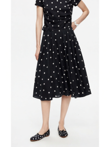 Linen Tencel Polka Dot Print A-line Skirt