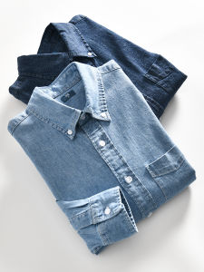 Full Score Recommend! Breathable Cotton and Linen Fabric! Export Men Spring Leisure Easiest for Match Long Sleeves Lapel Denim Shirt