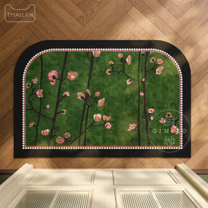 French Vintage Green Silk Circle Entrance Mat South East Asian Style Door Mat Anti Dirt Dust Proof Wear Resistant Home Decor