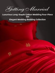 SIDEFU | High-end Red Wedding Auspicious Characters Embroidered Cotton Bedding Set