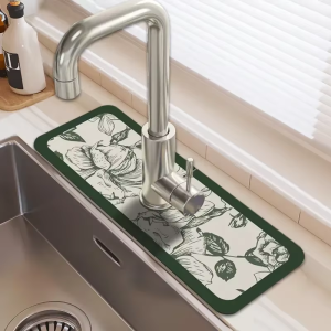 Green Fresh Sink Faucet Mat Kitchen Drain Mat Highly Absorbent Table Mat Diatom Mud Bathroom Non-Slip Mat Waterproof Countertop