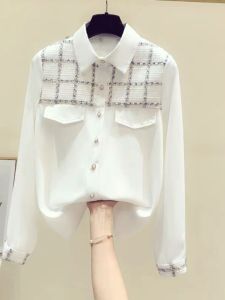 Clearance Sale~ Big Brand Spring Autumn White Shirt Small Fragrance Style Long Sleeve Chiffon Top Women Korean Straight Cut Button Placket
