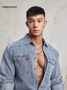 TOMATOPAPA | Vintage Faded Flap Pocket Mens Denim Jacket