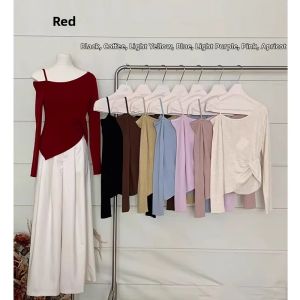HUOLISI | Red Knitted Long Sleeve T-Shirt Design Chic