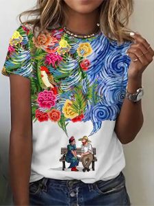 Women T-shirt Birds Graphic Minimalist Design HIP HOP Streetwear Tops Tee Oversized Summer Short Sleeve Trendy Clothes Girls