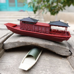 Ancient Style Mini Floating Boat Submersible Water Feature Fish Farming Landscape Decoration Black Canopy Boat Home Decor Craft