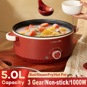 [COD]5L Electric Cooker Large Capaicty Multi-function Cooker 28CM Hot Pot With Steamer Non stick Pot 1000W Electric Frying pan