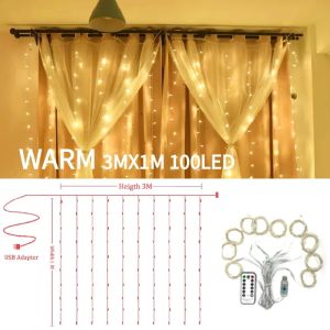 LED Curtain Lights USB Powered with Remote Control Holiday Christmas Decorations for Home Wedding Birthday Bedroom Party Lights