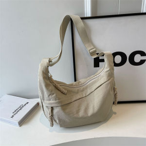 Large Capacity Canvas Tote Bag Womens Folded Single Shoulder Bag Trendy Fashion Crossbody Bag for Students Class Dumpling Bag