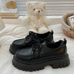 Retro British Style Knot Thick Bottom Black Leather Shoes Womens Spring New All-Match Heightening Japanese Style Single Shoes