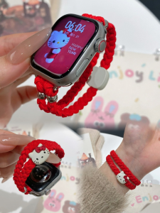 Creative Kitty Cat Cartoon Woven Elastic Rope Watchband Compatible with  Watches Nylon Material for All Iwatch Models