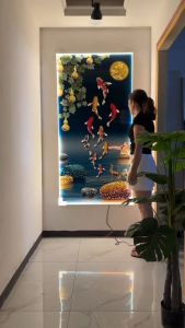 Tranh Đính Đá Pha Lê Đèn LED Cửu Ngư Quần Hội Cao Cấp Treo Tường Decor Phòng Khách Phòng Ngủ Hành Lang...