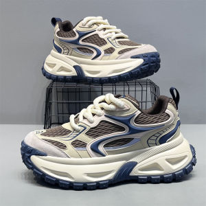 Trendy Mens Sport Shoes Anti-Slip Mesh Casual Heightening Dad Style Fall Season Breathable Comfortable Low Top Glue-Welded PVC