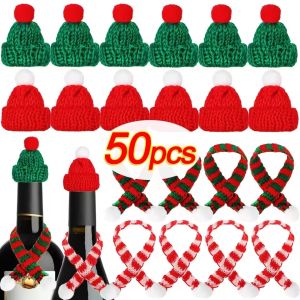50ชิ้นหมวกขวดไวน์อมยิ้มหมวกซานตาคลอสขนาดเล็กหมวกคริสต์มาสถักผ้าพันคอของขวัญปาร์ตี้ปีใหม่อุปกรณ์ทำมือ DIY