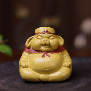 Premium Purple Clay Tea Pet Cute Little Pig Tea Play Scenery Tian Peng Commander Small Ornament Handmade Cartoon Style