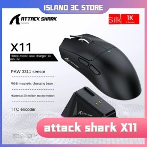 ATTACK SHARK | PAW3311 Triple-Mode Attack Shark X11 Connectivity Light Weight Bluetooth Mouse Touch Magnetic Charging Optical Sensor Gaming
