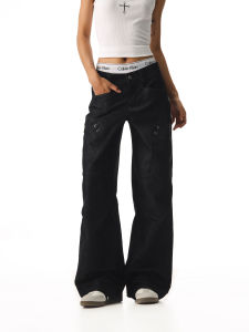 CTB Beer Captain American Style Original Jeans Womens Loose Casual Straight Leg Denim Pants High Waist Wide Leg Long Trousers