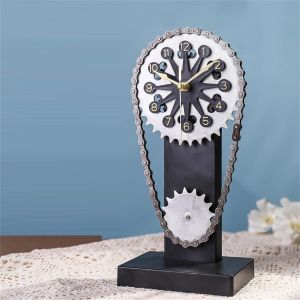 Đồng hồ để bàn 3D cổ điển kim loại đồng hồ treo tường cơ với im lặng xoay bánh chuỗi cho phòng khách kệ sách bàn làm việc tủ TV