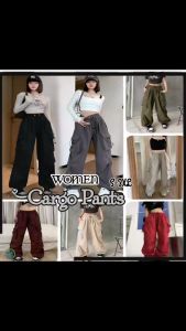 Seluar Panjang Kargo Perempuan Women Cargo Long Pants Baggy Wide Leg Straight Long Pants Big Pockets Oversize Dance Pants Trousers
