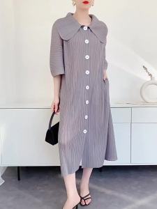 L–1058F # One Size (45-75kg) Summer Miyake Style Pleated Dress For Women Loose Elegant Casual Cardigan
