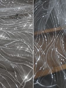 Shiny Galaxy Lace Embroidery DIY Fabric Peacock Pattern Feather Evening Gown Material Nordic Style Home Textile Curtain Accessory