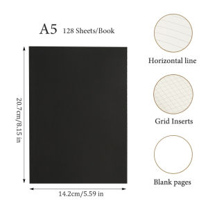 Black Cover A5/B5 Notebook128 Sheets/256 Pages/BookBlankHorizontal Line and Grid Pages Office Study Notes Supplies CS-078