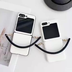 Luxury Business PU Leather With Lanyard Phone Case For Samsung Galaxy Z Flip 7 FE 5 6 4 With Side Buckle Camera Protect Cover