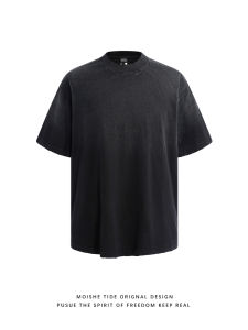 เสื้อยืดแขนสั้นผ้าฝ้ายแท้ 300 กรัม ทรงหลวม สำหรับผู้ชาย ฤดูร้อน 2025 ทรงหลวม สีพื้น แฟชั่น เสื้อยืดคอกลม