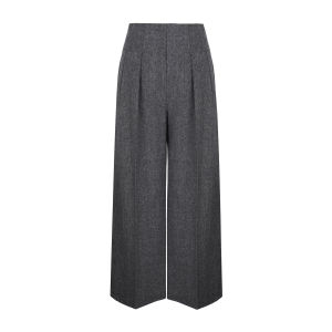Lace Spliced Silk and Wool High Waist Straight Wide Leg Trousers