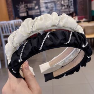 Korean Fashion Pleated Rhinestone Headband Elegant Simple Aesthetic Hairband Hair Ties Hair Accessories for Women