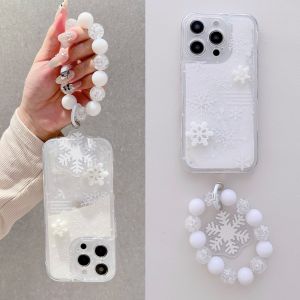 【Hot】Liquid Quicksand 3D Snowflake Pattern TPU Phone Case with Bracelet For iPhone 11 12 13 14 15 16 Series