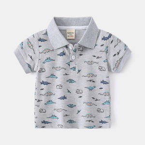 Summer Boys Short-Sleeved T-shirt Childrens Polo Shirt Pearl Cotton Polo Collar Top Baby Boy Full Print Dinosaur Clothes
