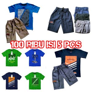 paket 100 5 pcs/kolor dan kaos/atasan/bawahan/baju anak/setelan