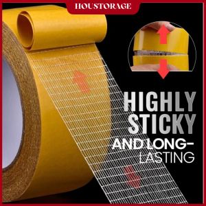 Houstorage 10M Double Sided Tape High Viscosity Grid Fiber Translucent Double Sided Adhesive Tape Sticky Adhesive Fiber  Home Improvement Tapes