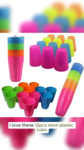 12pcs Neon Plastic Cup Dining Cup Cute Party Drinking Cups Baso 300ML