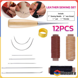 12pcs Leather Sewing Kit Sewing needle/Wooden Handle Awl/30m Wax Thread