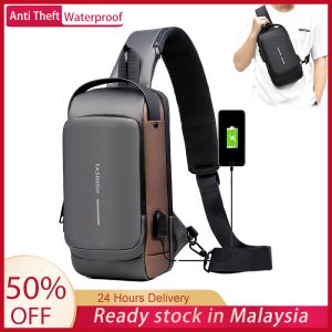 Waterproof Sling Bag Men Anti-Theft Crossbody Bag Fashion Shoulder Bag Anti-Theft Usb Chest Bag Travel Messenger Bag Men Bag Bag Lelaki