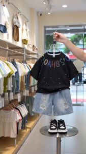 Baby Boys Terno 2Pcs Set 0‑5Y Colorful Letter Print Splash‑Ink T‑Shirt Denim Shorts Kids Boys Clothes Set Summer Casual Cotton Children Outdoor Outfit