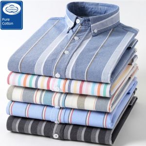 Gold Shield Pure Cotton Shirt Mens Long Sleeve Spring Loose Casual Oxford Cloth Plaid Shirt Business Gentleman Style Breathable